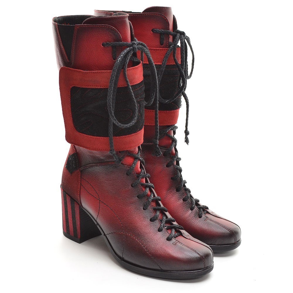 Maciejka 4251 Red Leather Heeled Lace Up Zip Boots 36 New